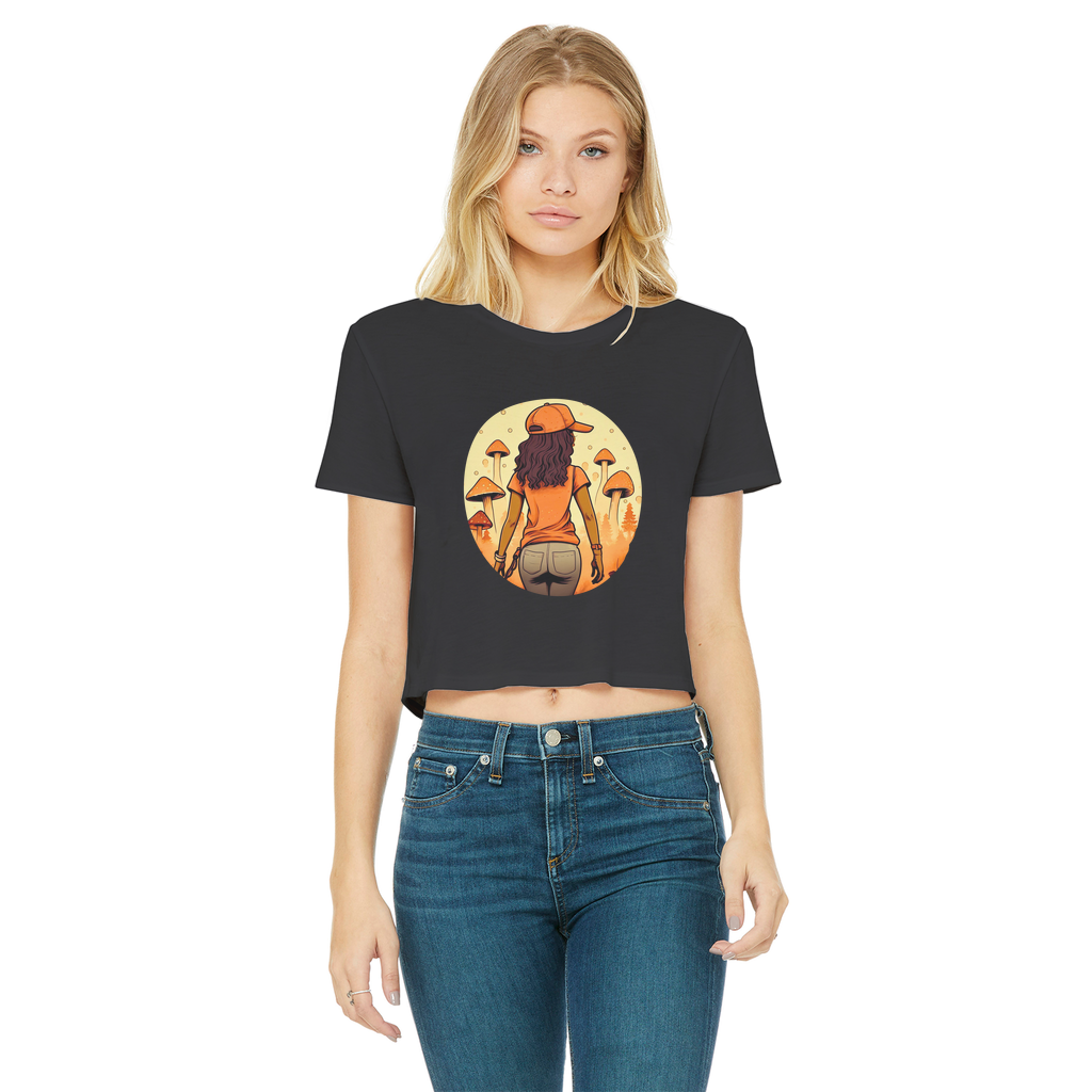 Mushroom Magic | Black Girl Wonder Lust | Classic Women's Cropped Raw Edge T-Shirt