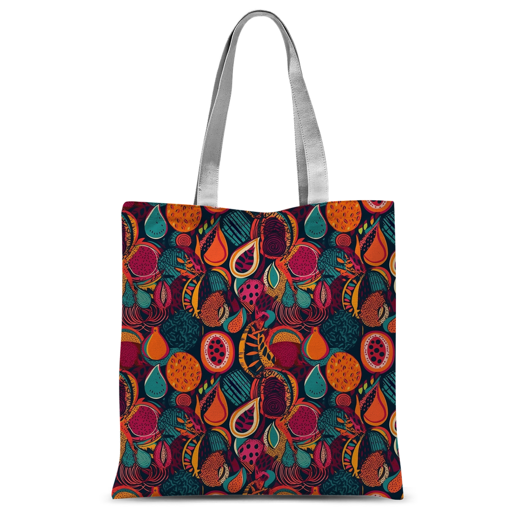 African Batik Print, Bold and Bountiful, Oranges, Fig, Passion Fruit, Black Owned - Teal, Plumb, Burt Orange Classic Print Tote Bag