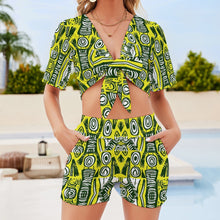 Load image into Gallery viewer, African wax batik Print | Separates| Two Piece  Romper Set| beach set| Engagement Party outfit| Bachelorette|
