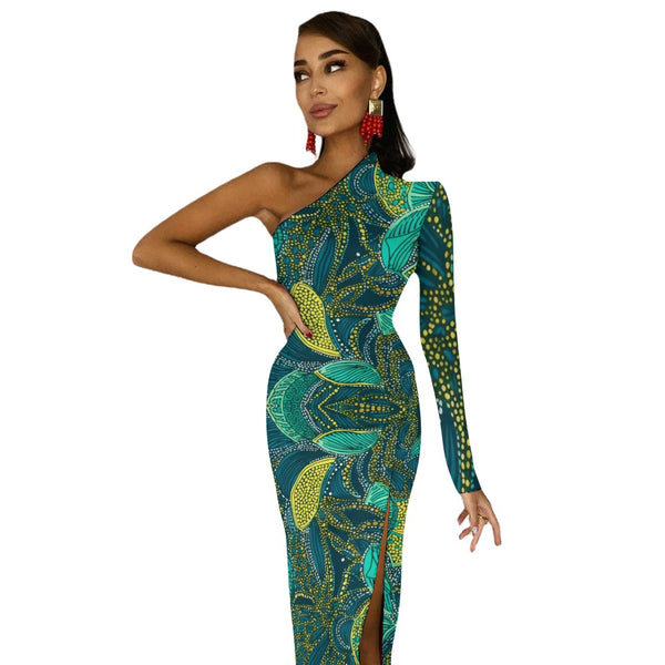 Bold and Glamorous African Print Bodycon Dress with Half Sleeves | Ideal for Celebrations| African Wax Pattern| Half Sleeve Slit Dress | Stand Out in Style