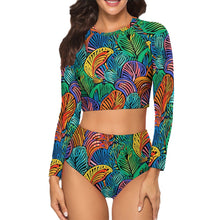 Load image into Gallery viewer, African Print | Batik| Ankara| Long Sleeve |Crew Neck| Ladies Bikini Swimsuit| Rash-guard |up to 2x|
