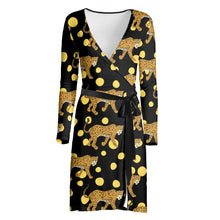 Load image into Gallery viewer, Cheetah Black Wrap Dress
