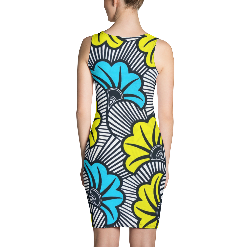 Matana | Bodycon Print Dress| African wax Print|  Wedding Flower| Pattern