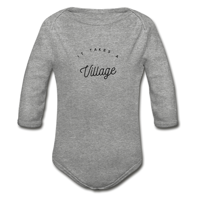 It takes A Village  Organic Long Sleeve Baby Bodysuit - heather gray